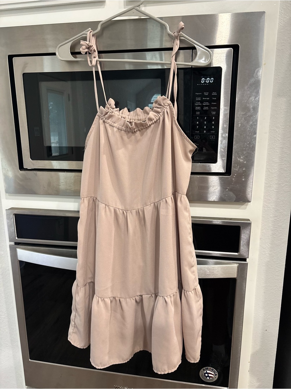 SHEIN Beige Tie-Shoulder Tiered Sundress